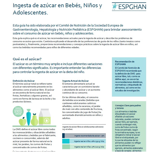 Ingesta de Azúcar en Bébes, Niños y Adolescentes.
